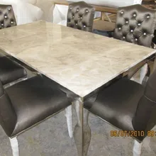 Обеденный стол из нержавеющей стали с набор столовой с 6 стульев, Мраморный Топ стол современные стиль