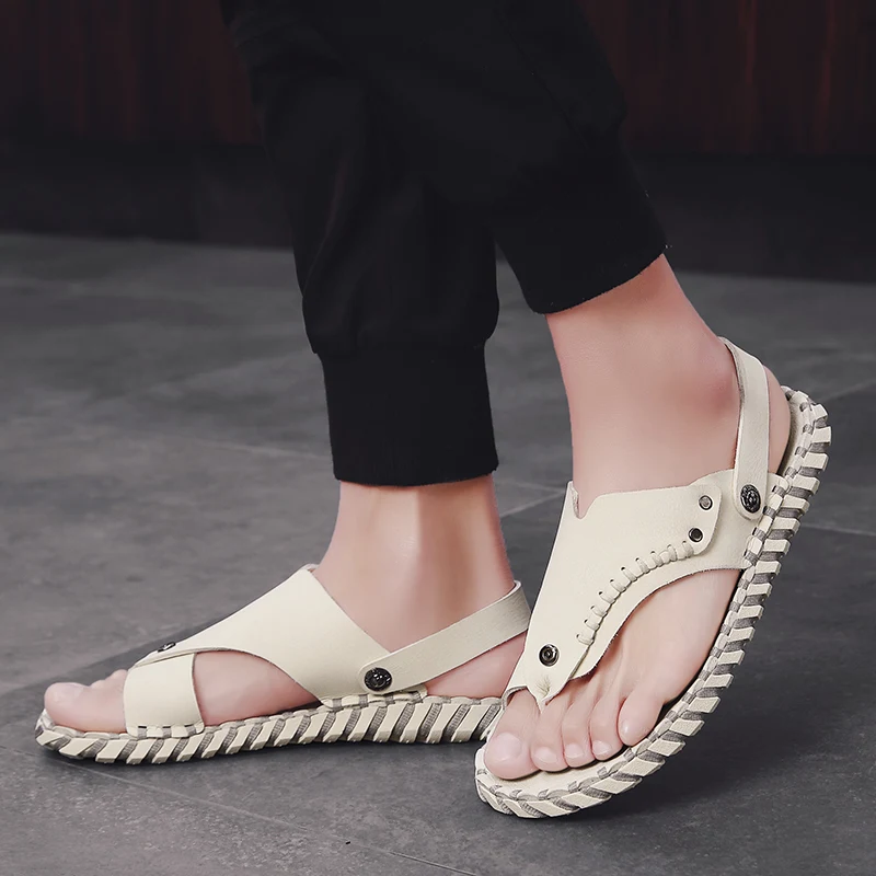 

Bonjean Men Sandals Outdoor Split Leather Men Beach Shoes Brand Men Casual Shoes Men Slippers Lazy Shoes Summer Shoes Flip Flops