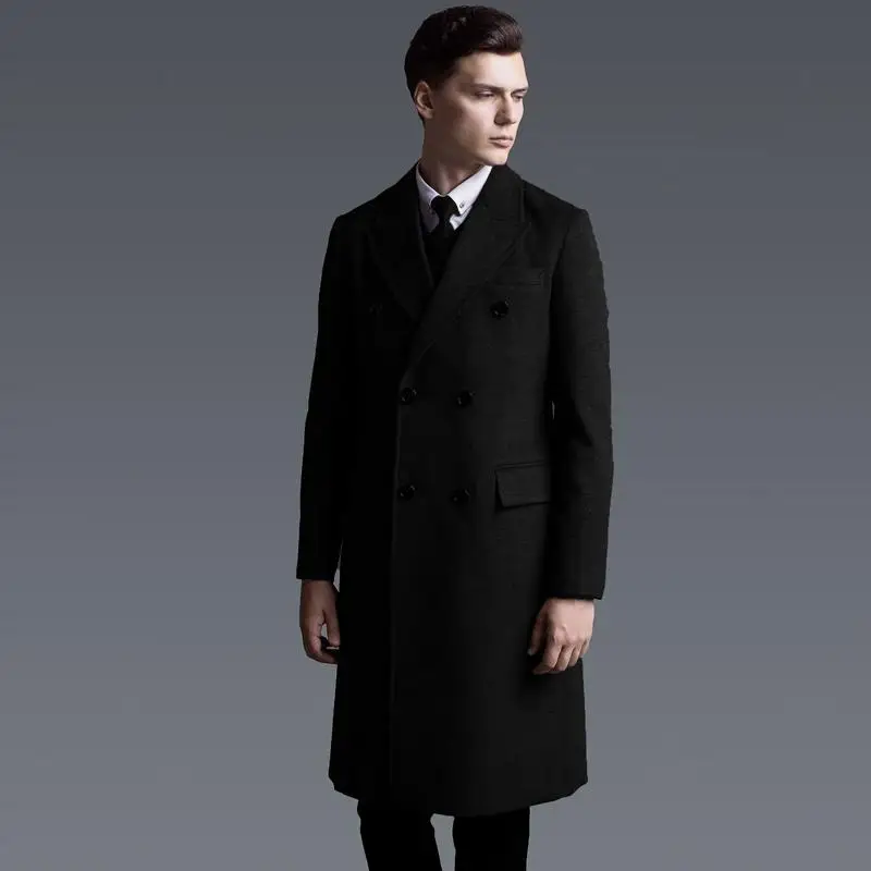 Новое поступление, мужской двубортный пиджак с отложным воротником, толстый полиэстер, на пуговицах, модный кашемир высокого качества размера плюс S-5XL6XL - Цвет: black