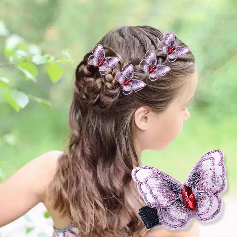 

Morkopela Embroidery Butterfly Hair Clip Fashion Crystal Kids Hair Accessores Children Small Hairpin Hair Jewelry