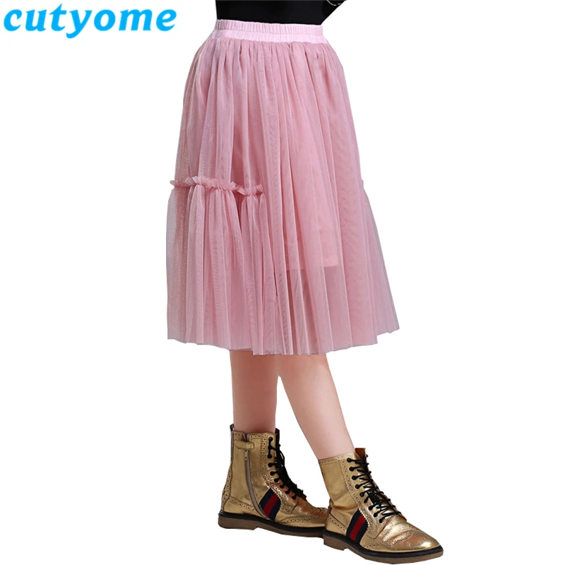 

Cutyome Toddler Girls Gray Skirt Korean Teenage Girl Mesh Tutu Ball Gown Skirts Children Clothiing Puff Princess Long Skirt 14Y