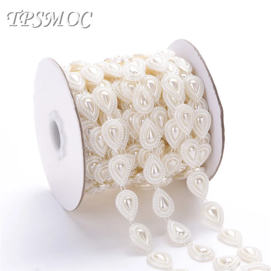 

TPSMOC 10yards Trimming sew on Artificial Water droplets shape Pearls Beads Chain Garland Flowers Wedding Decoration For DIY