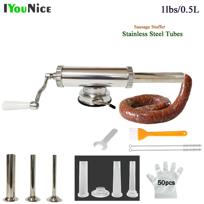 

1lbs/0.5L Manual Sausage Stuffer With Suction Base Homemade Sausage Meat Filler Aluminum Hand Operated Salami Sausage Maker