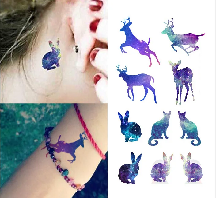 Deer Cat Rabbit Night Animal Image Temporary Tattoo Sticker Free Shipping r136