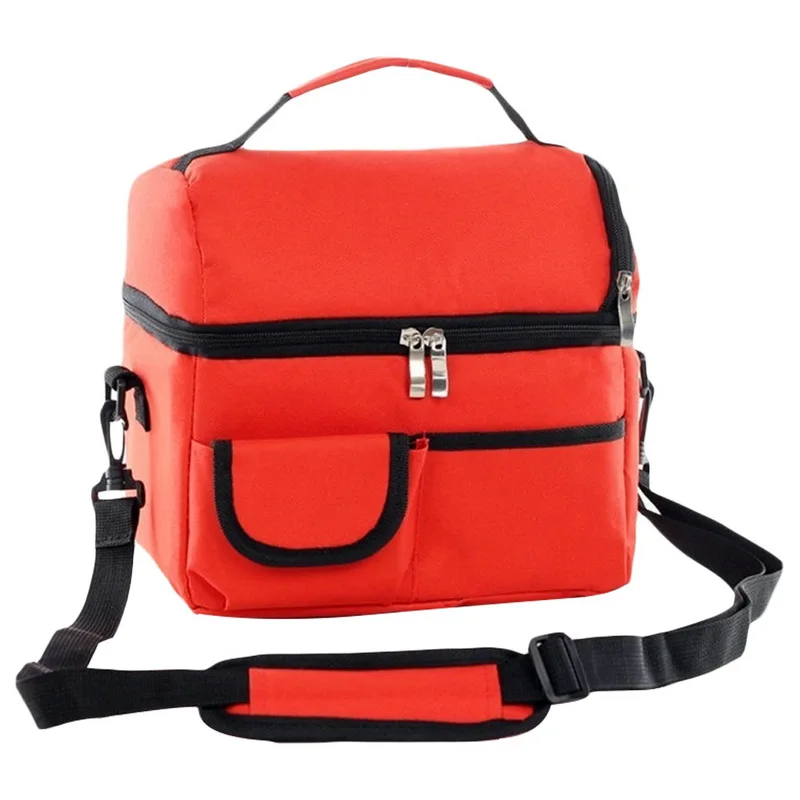 Oeak Double Deck Lunch Tote Thermal Insulation Bag Waterproof Food Fresh Keeping Lunch Bag Multifunction Picnic Box - Цвет: red