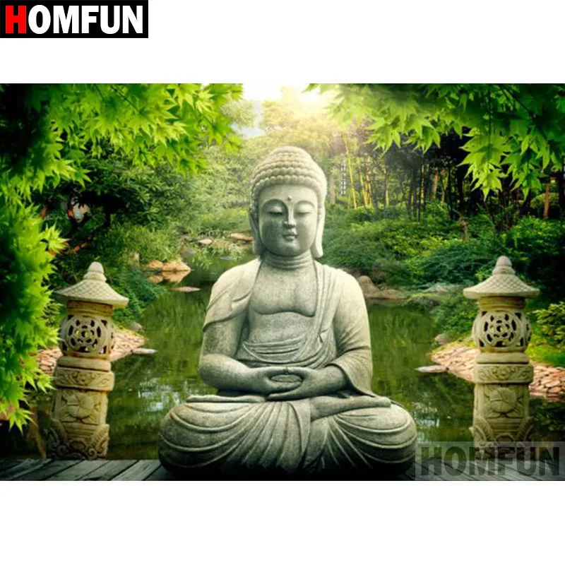 

HOMFUN Full Square/Round Drill 5D DIY Diamond Painting "Religious Buddha" 3D Diamond Embroidery Cross Stitch Home Decor A18554