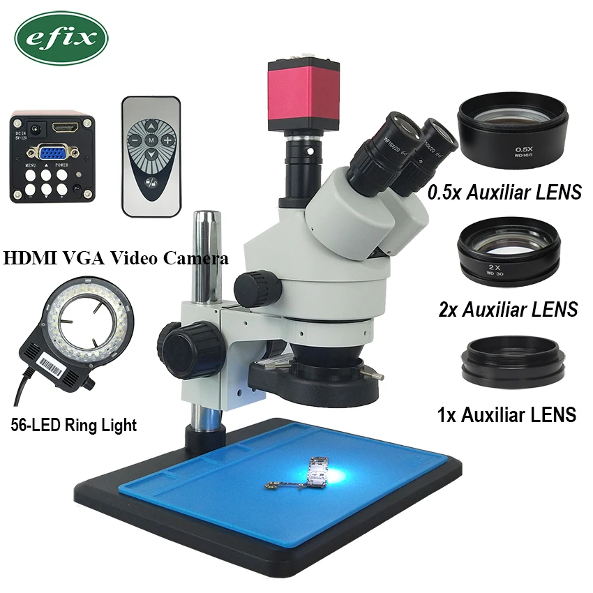 

efix 13MP 3.5-90X HDMI VGA Trinocular Stereo Microscope Simul-Focal Continuous Zoom Video Camera Phone PCB Soldering Repair Tool