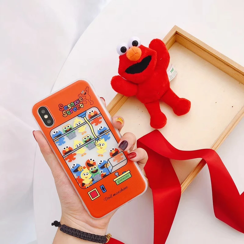 Cute Anime Sesame Street Cookie Elmo Doll Machine Cartoon Animal Dog soft phone case for iphone 6 6s 7 8 plus 7plus X cover