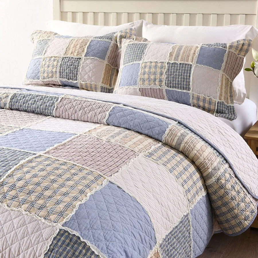 CHAUSUB Quality Handmade Patchwork Quilt Set 3PCS Cotton Quilts Quilted Bedspread Bed Covers Pillowcase King Size Coverlet Set