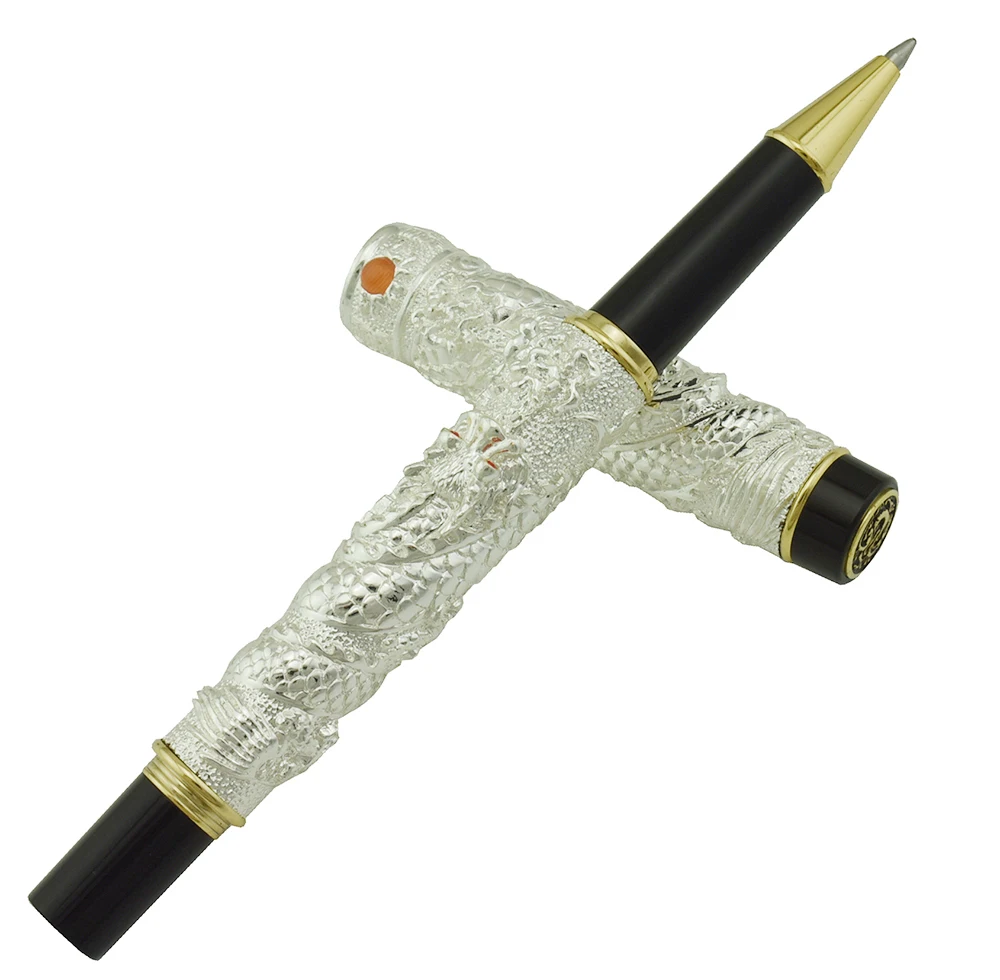 Винтажная Роскошная Шариковая ручка Jinhao серебряная маленькая двойная