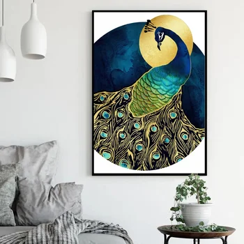

Abstract landscape art Golden Peacock Canvas Poster Natural poster Wall Pictures for Living Room No Frame