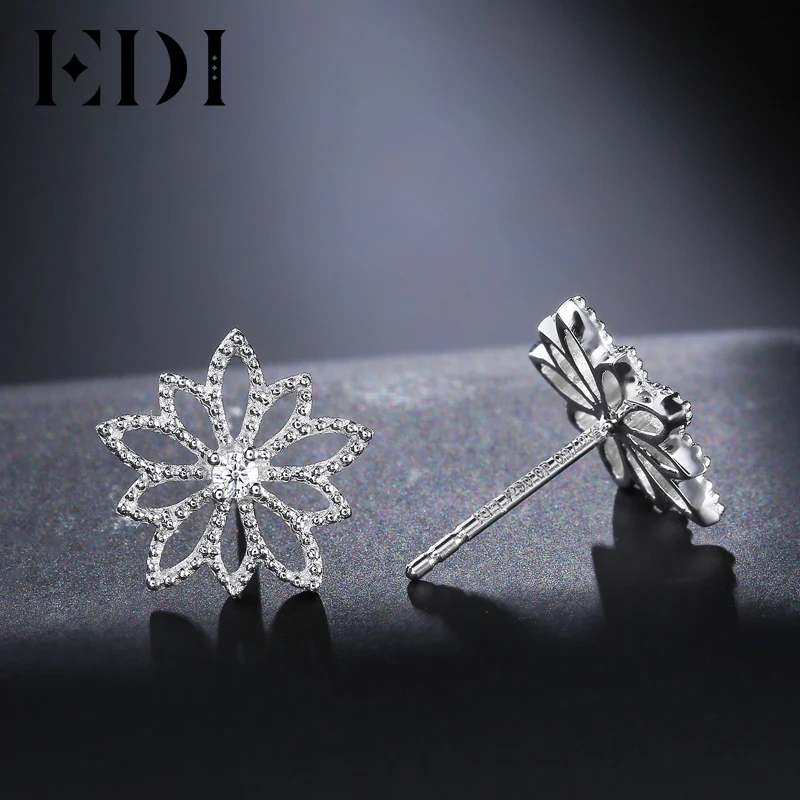EDI Genuine Natural 0.06cttw Diamond Real 18k White Gold Stud Earrings For Women Wedding Fine Jewelry