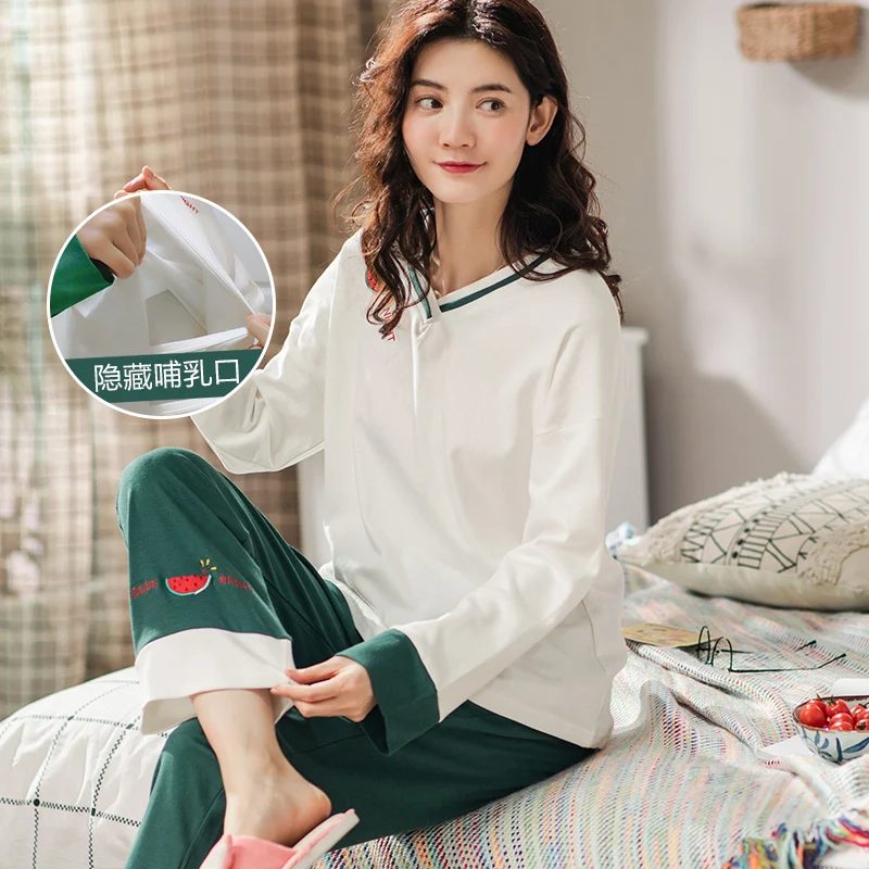 

Spring Autumn Fashion Cotton Maternity Nursing Pajamas Breastfeeding Nightwear Clothes for Pregnant Women Pregnancy Sleepwear