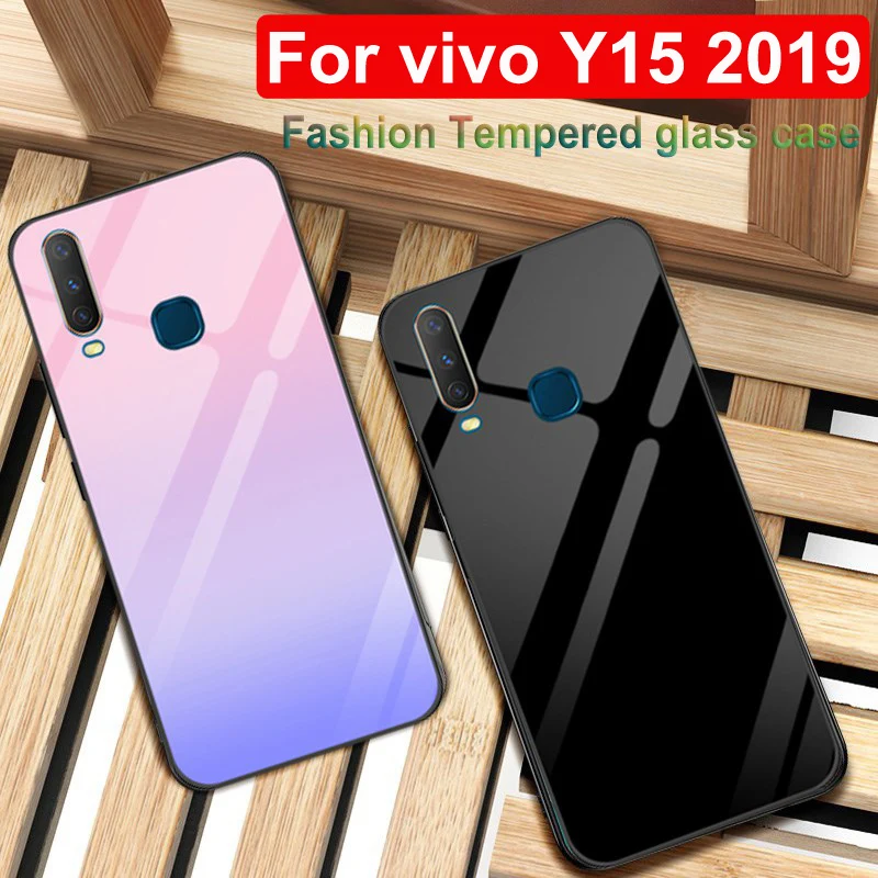 For Vivo Y15 2019 Case Tempered Glass Phone Cover Cases For Vivo Y15 2019 Case Vivoy15 2019 Gradient Glass Bumper Shell Phone Case Covers Aliexpress