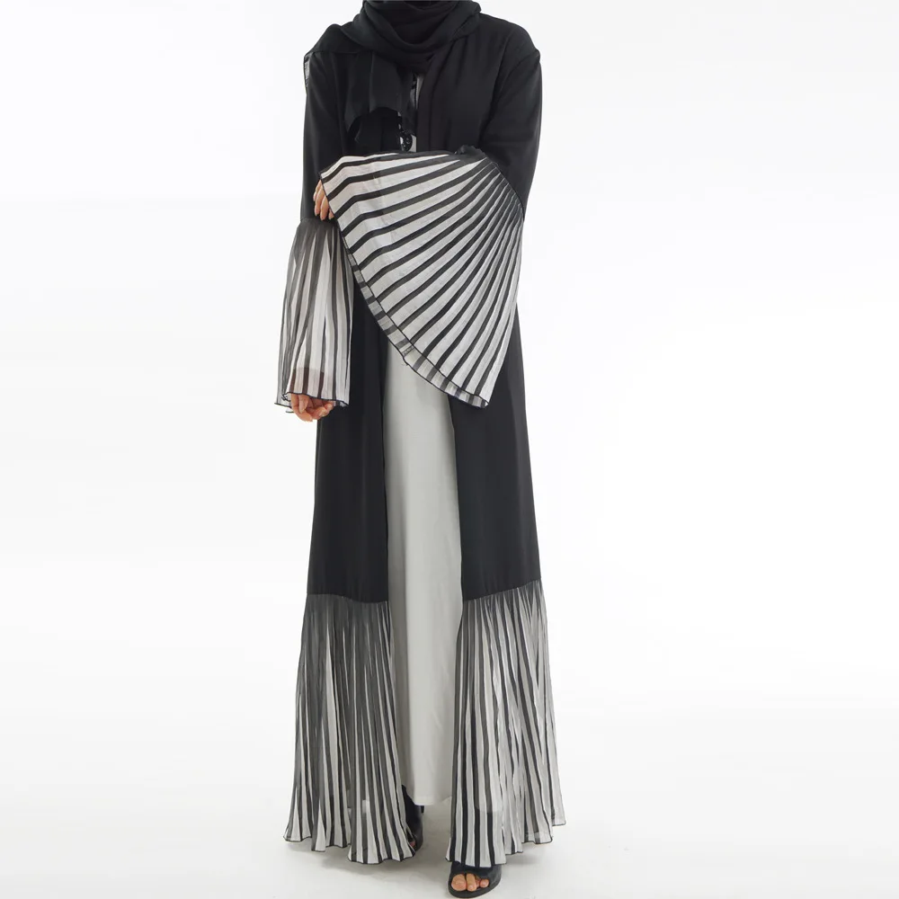 

2019 New Middle Eastern Fashion Muslim Cardigan Striped Stitching Flare Sleeve Robes (no Hijab No Inside Dress)