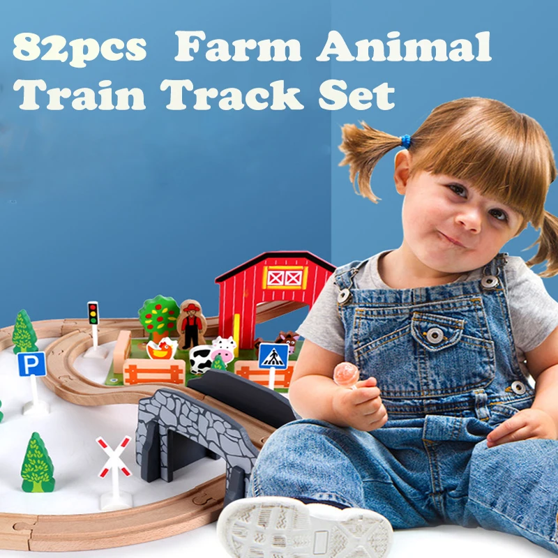 

Friends 82PCS Animal Farm Wooden Train Track Set Magnetic Car Model Puzzles Wooden Railway Early Educational toys for children
