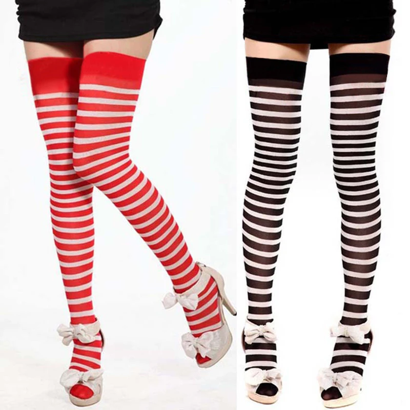 Horizontal Striped Translucent Thigh High Sexy Stockings Thigh-highs ...