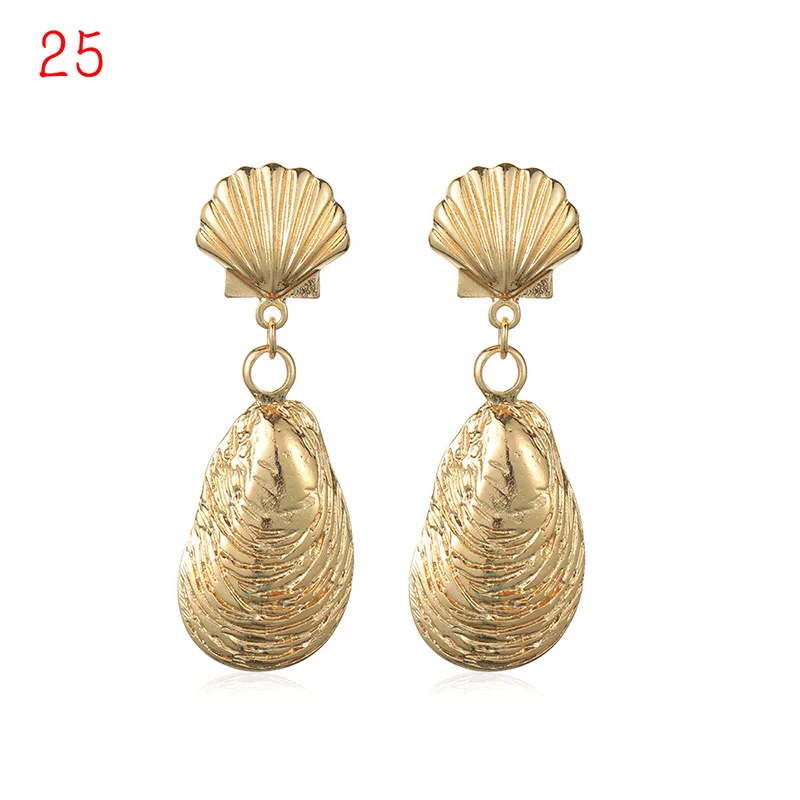 1Pair Summer Retro Fashion Shell Earrings Women Gold Color Geometric Irregular Starfish Conch Statement Jewelry Accessories - Окраска металла: 25