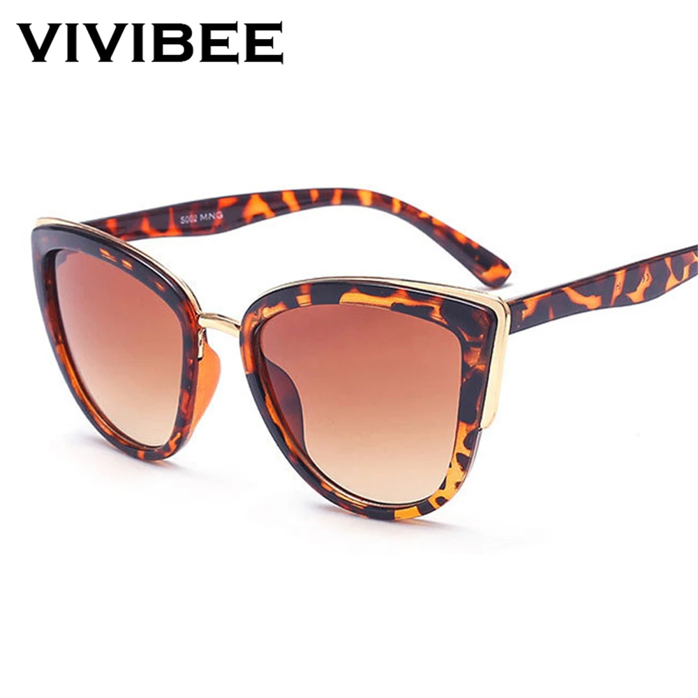 Женские солнцезащитные очки кошачий глаз VIVIBEE большие градиентные в стиле ретро
