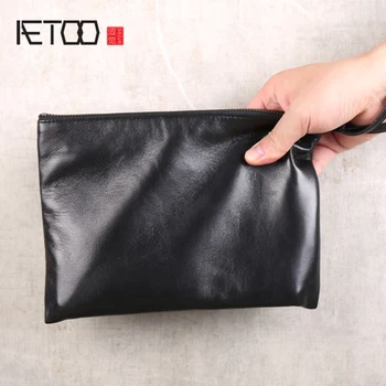 

AETOO Sheep leather light hand bag leather handbag male and female general storage bag