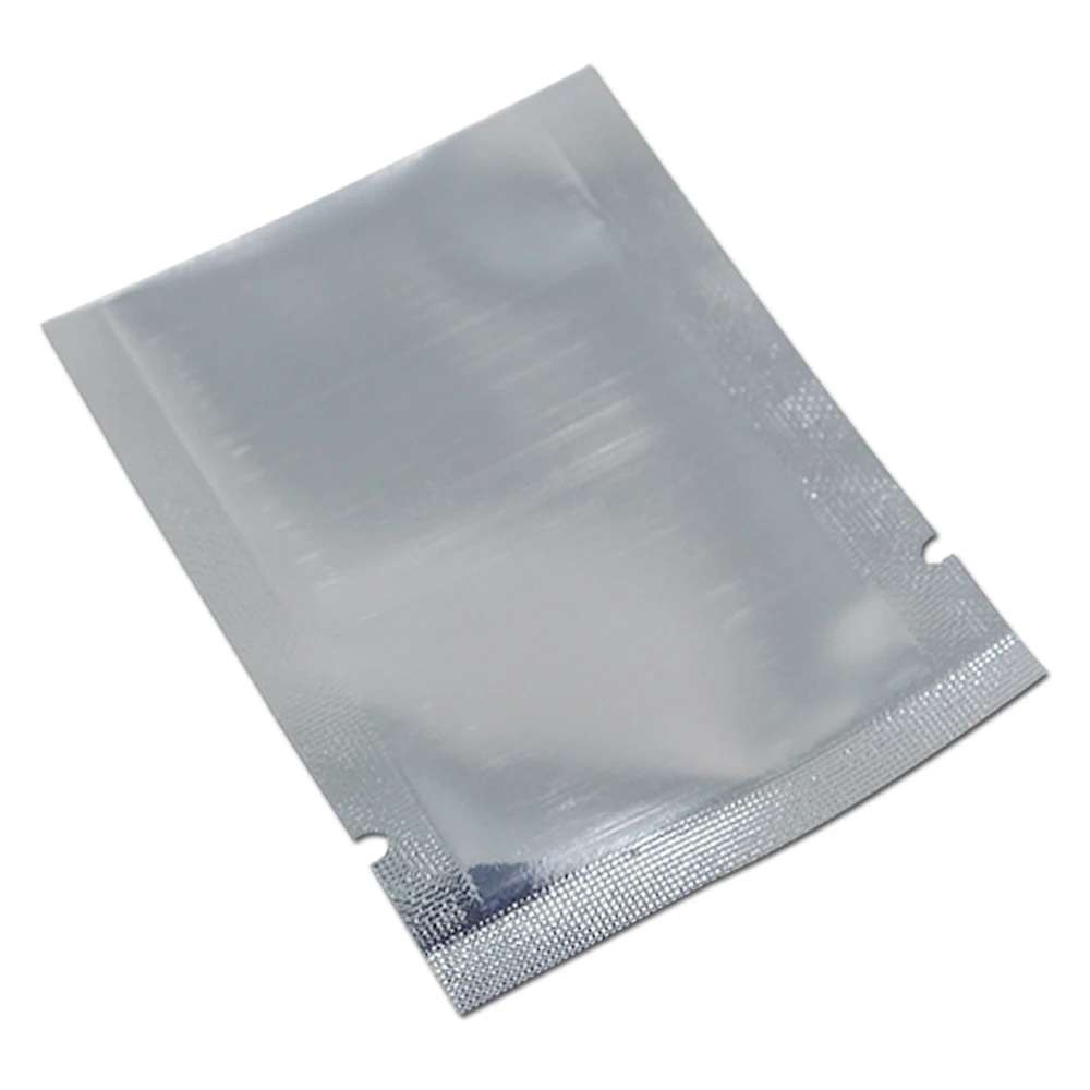 300 шт./лот, прозрачный пластиковый пакет из серебристой алюминиевой фольги с открытым верхом, вакуумные пакеты, пакеты для хранения продуктов, майларовые пакеты