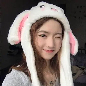 

Cute Cartoon Plush Cap Funny Ear Stuffed Soft Glowing Plush Toy Dance Up Down Rabbit Ears Beanie Hat Airbag Cap Gift for Girls