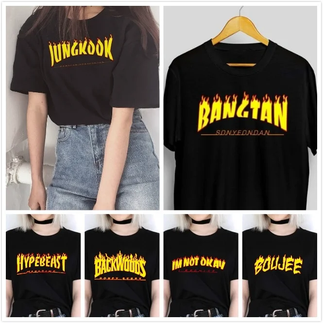 Ceny HAHAYULE JBH płomień graficzny Tee 2019 nowa letnia moda 100% bawełna luźna koszulka 90s moda śmieszny t shirt z krótkim rękawem fajne