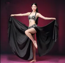 Sexy 3 Piece Women Arabic Belly Dance Costume Bra Belt Side Slit Skirt Dancer Show Wear Sexy 3 Piece Women Arabic Belly Dance Costume Bra Belt Side Slit Skirt Dancer Show Wear