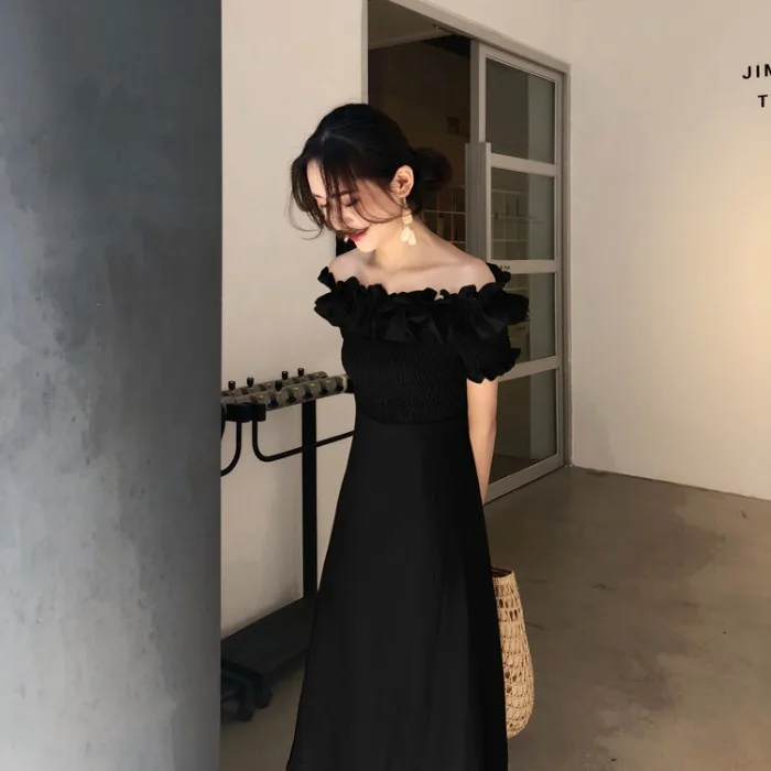 

summer new Korean style Women's Clothing fashion brand elegant dress slash neck off shoulder Back hollow out long dresses hot