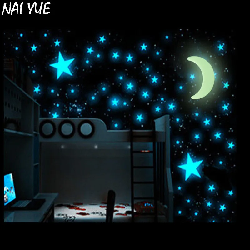

2018 New Arrival NAI YUE Home Decor Wall Sticker 100pcs/set Glow In The Dark Stars Moon 3D DIY Decal Art Wall Stickers