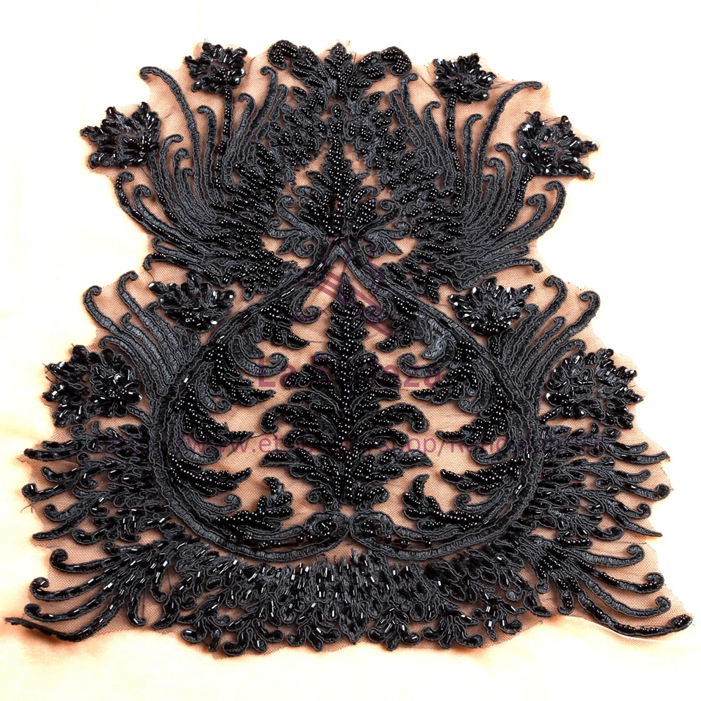 

La Belleza BLACK Bridal gown Bone skirt veil accessories handmade patch 45*30cm WHH1802BL