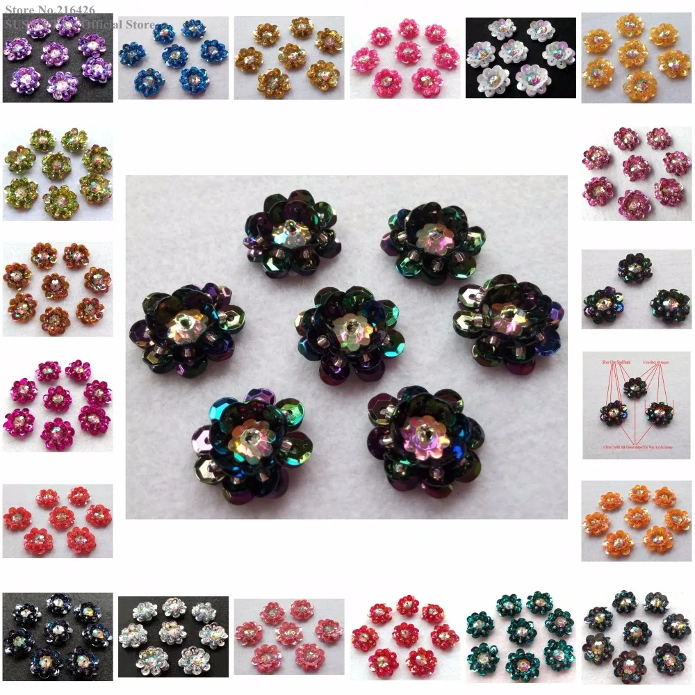 

New Handmade 19Colors(Black Purple Blue Teal Gold Red+.)Sequined Beaded 3D Flower Appliques Patches Motif 15pcs/color/lot BNC123
