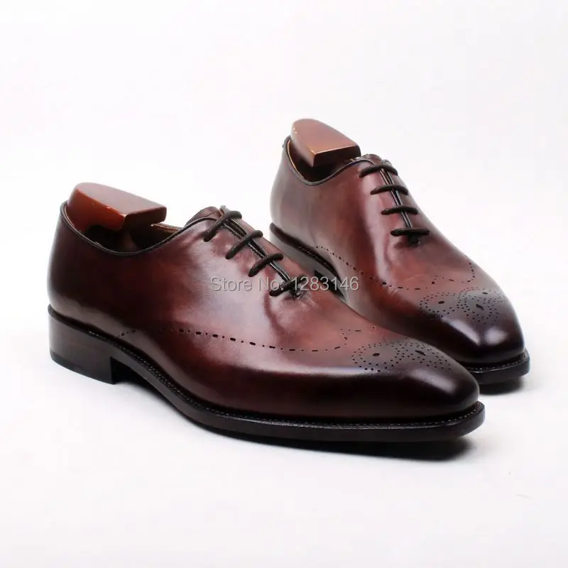 

obbilly Bespoke Handmade Genuine Calf Leather Breathable Outsole Oxford Brown Men's Clssic/Dress Wholecut One piece ShoeNo.ox621