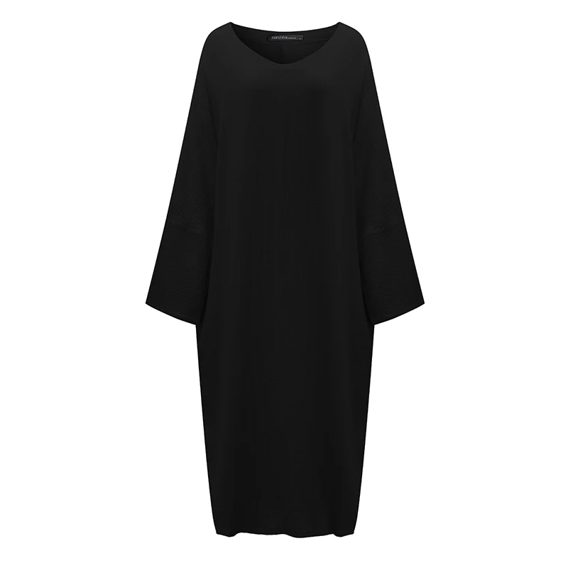 

2019 ZANZEA Womens Retro Round Neck Batwing Sleeve Baggy Kaftan Cotton Loose Pockets Maxi Long Dress Vestido Plus Size