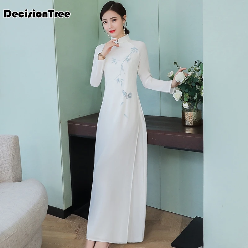 Лето 2019 aodai cheongsam платье традиционное платье в китайском стиле аозай платья короткое Кружевное платье для женщин Вьетнам qipao платье