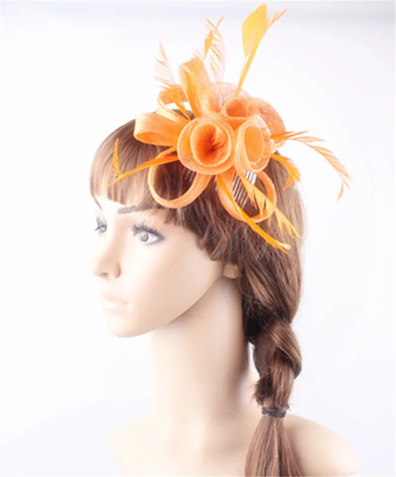 Оранжевого или 21 Цвета DIY Маленькие розы fascinators волосы расческой Sinamay мода перо головной убор элегантные женские церкви вечерние аксессуары