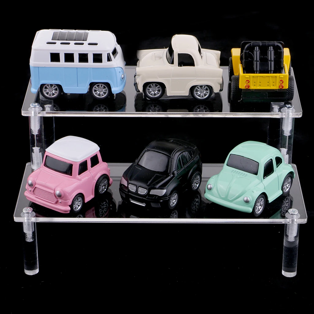 Acrylic Riser Display Rack Shelf Removable Showcase - 2-Layer Detachable Storage Stand for Cosmetics, Jewelry, Car Model Toys