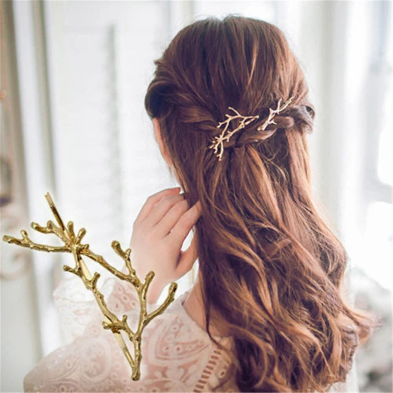 Золотая Серебряная ветка дерева дизайн шпильки для волос bijoux de tete femme cheveux для женщин девочек украшение для волос аксессуар
