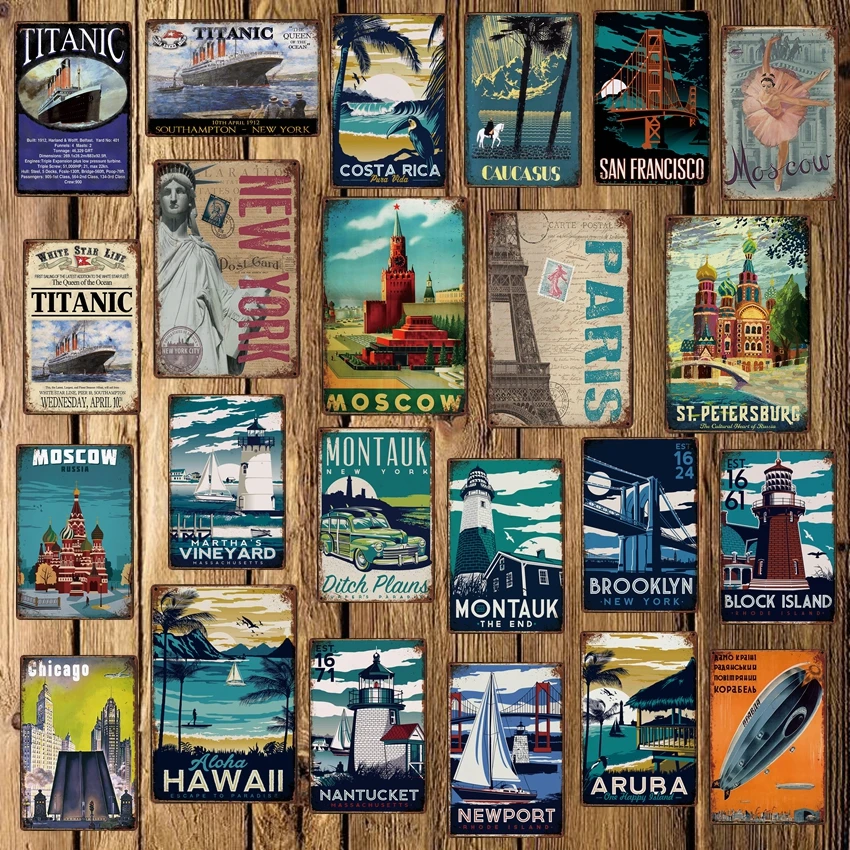 

[ Mike86 ] Travel Landscape Titanic New York Paris Moscow Metal Sign Pub Vintage Gift Iron Painting Poster Decor 20*30 CM LT1753