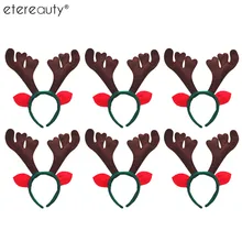 6 шт. милый обруч на голову с рогами с ушками головной убор обруч для волос костюмы для рождественской вечеринки украшения(кофейные рога+ красные уши