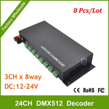 

DHL Free shipping 24 channel DMX Dmx512 Decoder,Controller,Drive,DC12V-24V 8 groups output for LED strip light,RGB node,module
