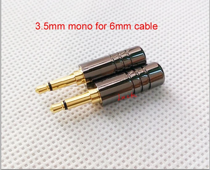 Carbon Black Copper 3 5mm mono 2 pole audio plug connector for 6mm cable 100pcs