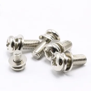 

M3 Phillips Pan Head Double SEMS Screws Split Washer & Flat Washers Nickel