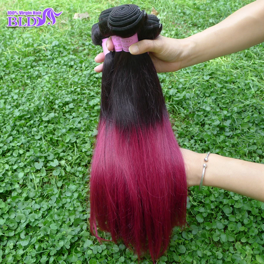 

7A Ombre Brazilian Hair Two Tone #1B Burgundy Red Brazailian Virgin Straight Hair Extensions 2bundles Brazilian Straight Hair