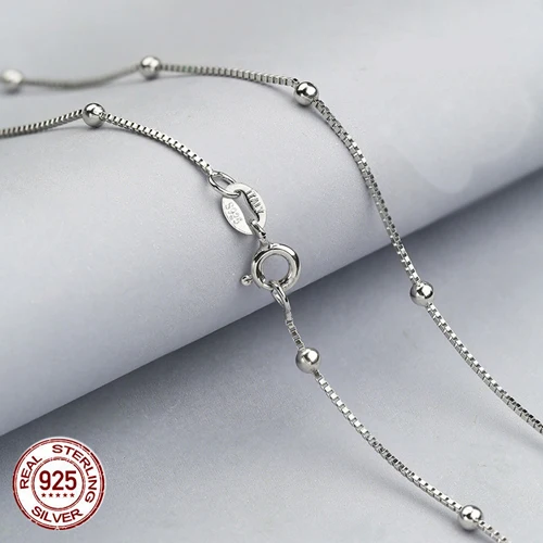 Настоящее чистое серебро 925 пробы цепочка с шариками ожерелья для женщин, 925 Стерлинговое серебро/золото женская цепочка Ожерелье - Окраска металла: silver