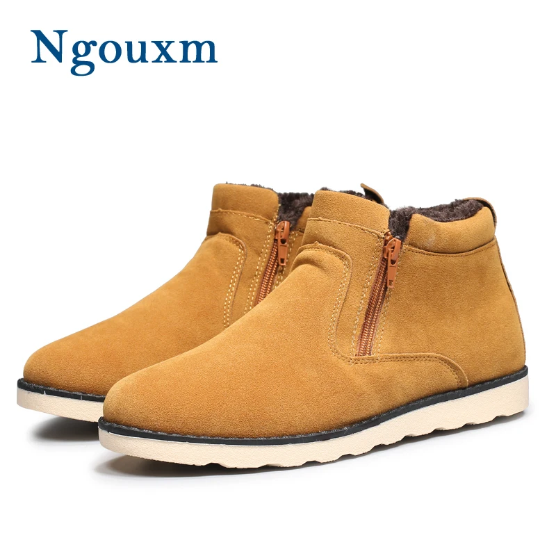 

Ngouxm Snow Boots Men Winter Suede Leather With Short Plush Men's Ankle Boots Zip Design Round Toe Sewing Flat Man Ugly Boots