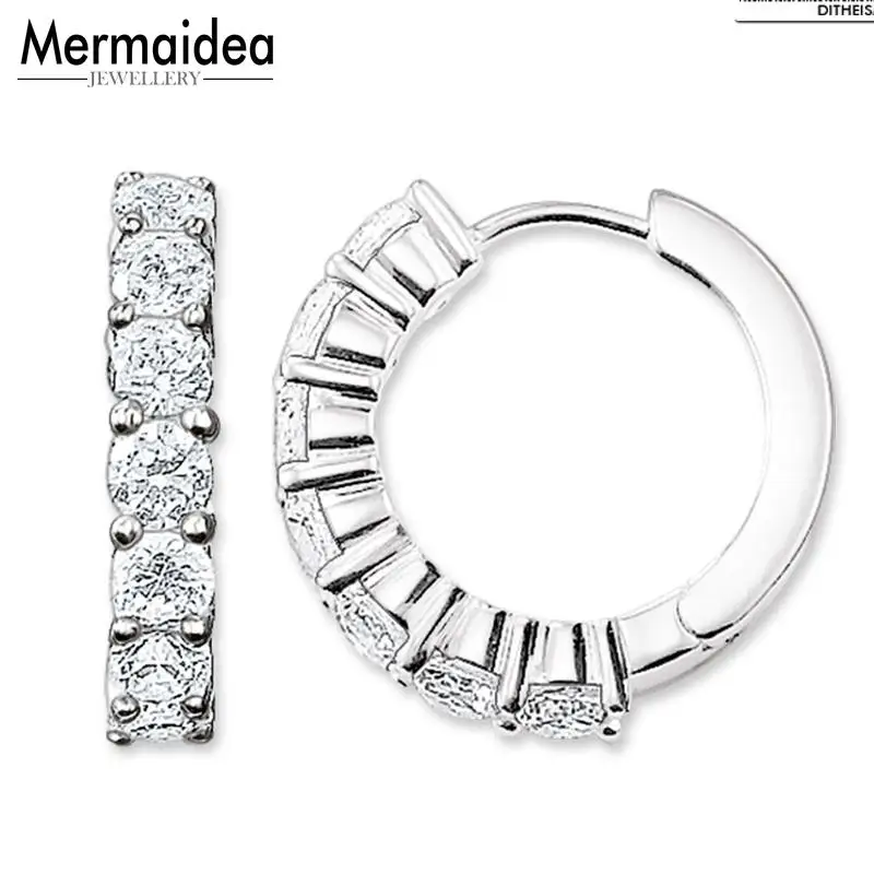 

Creole Large CZ Hinged Hoop Earring 2019 New Cubic Zirconia Fashion Jewelry Trendy Geometric 925 Sterling Silver Gift For Women