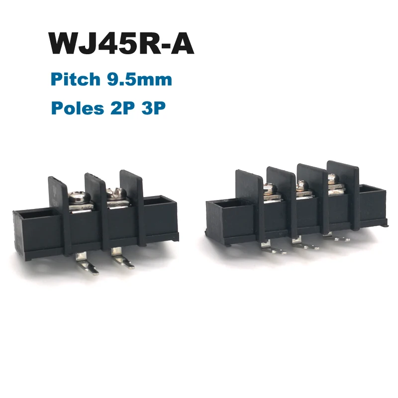 

5pcs/lot Picth 9.5mm Right angle 2P 3P Barrier PCB Screw Terminal Block Wire Cable Connector WJ45R-A with screw holes 300V 25A