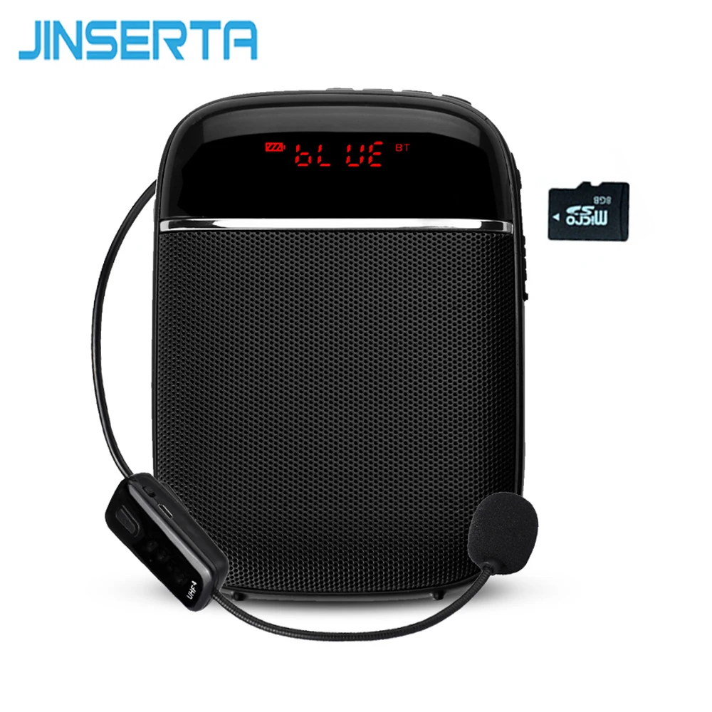 JINSERTA Bluetooth усилитель голоса портативный UHF беспроводной мегафон поясной ремень клип Поддержка FM радио TF карты для учителя