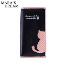 Mara’s Dream 2018 New Women Wallets Long Section Female Cute Cat Hit Color Wave Point Zipper Wallet Student Purse